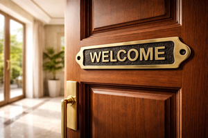 Brass Welcome Door Sign Decorative Metal Welcome <b>Name</b> <b>Plate</b> Wall Mounted Entrance Plaque for Home Office Hotel Restaurant - Product Image 3