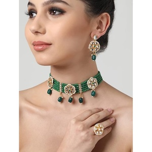 Beautiful Antique Ethnic Beaded Gold Plated Fancy Style Elegant Traditional Party Wear Fashion Necklace Earrings Ring Set - Product Image 1