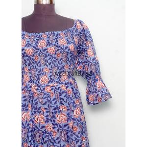 Robe longue artisanale respirante décontractée vintage d'été à porter au quotidien, coupe ample, imprimé floral, col en V, manches courtes évasées, taille naturelle - Product Image 3