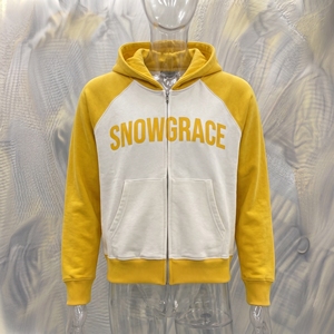Snowgrace Hooded <b>Zip</b>-<b>Up</b> Sweatshirt 100% Cotton Yellow <b>White</b> Raglan Sleeve Fleece Pocket Design Unisex Oversized Casual Autumn - Product Image 3