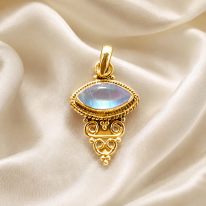Colgante Vintage de Plata de Ley 925 con Piedra Lunar Arcoíris de Fuego Azul Natural, Engaste Marquise, Chapado en Oro Rosa y Oro Amarillo - Product Image 2