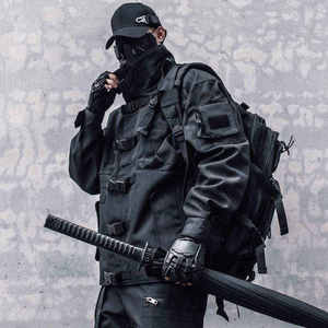 Veste tactique urbaine pour homme, imperméable, multi-poches, coupe-vent fonctionnel, streetwear, cyberpunk, ninja, parka utilitaire - Product Image 5