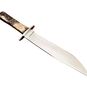 Cuchillo Bowie Hecho a Mano con Hoja Curva de Acero Pulido Plateado, Mango de Madera Marrón Oscuro, Guardacuchillo Metálico, Cuchillo de Caza de Hoja Fija Personalizado - Product Image 2