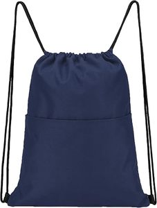 Hemistyles HM-W46 White Nylon <b>Drawstring</b> <b>Backpack</b> with Front Zipper Pocket 30-40L Capacity for Gym Sports Travel Outdoor Use - Product Image 1