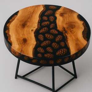 Mesa de Centro de Resina Ecológica con Diseño Artístico en Epoxi, Forma Redonda, Acabado Pintado a Mano, Tamaño Personalizado Disponible - Product Image 4