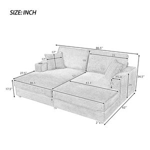 Divano letto componibile oversize in velluto a coste da 220 cm con due porte USB, due portabicchieri e due tasche portaoggetti - Product Image 6