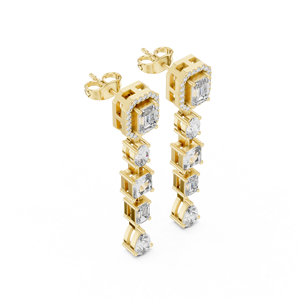 10K 14K Yellow Gold Multi Shape Lab Grown <b>Diamond</b> Drop <b>Earrings</b> DEF VVS Halo <b>Dangle</b> Classic Wedding <b>Earrings</b> Fine Jewelry Women - Product Image 4