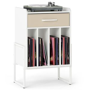 Mobile Porta Giradischi Moderno in Legno Bianco con Cassetto e Porta CD, Tavolo Multifunzione per Soggiorno e Cucina - Product Image 1