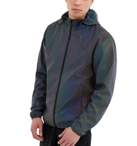 Men's Hooded Windbreaker <b>Jacket</b> Gradient Color Pu Coated Zipper Closure Casual Spring Wear - Product Image 2