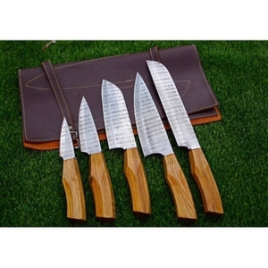 Ensemble de couteaux de chef professionnels en acier Damas, 5 pièces, manche en bois de rose, écologique, artisanat international, minimum 10 pièces - Product Image 2