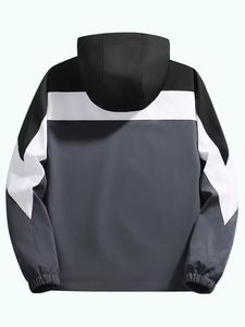 Blouson universitaire homme color-block avec capuche amovible, fermeture éclair, écologique, respirant, coupe-vent, décontracté, pour l'hiver, coupe régulière - Product Image 3