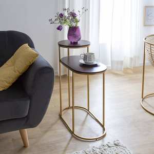 Mesa auxiliar Vandana Lyra Vertex de metal y madera de mango - Product Image 1