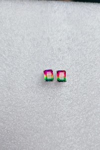 Boucles d'oreilles clous en doublet de quartz tourmaline pastèque, argent sterling 925, sans nickel, sans plomb, faites à la main, cadeau de fête pour femme - Product Image 3
