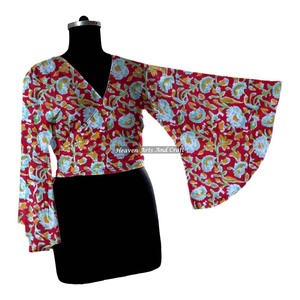 Haut court en coton imprimé à blocs aux couleurs vives, à nouer, pour femme, ouvert sur le devant, idéal pour l'été - Product Image 3
