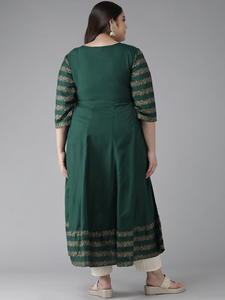 Kurti Anarkali de Talla Grande con Estampado Floral de Rayón, Color Verde, Estilo Étnico, Tela Suave y Ligera, Cómodo para el Verano - Product Image 2