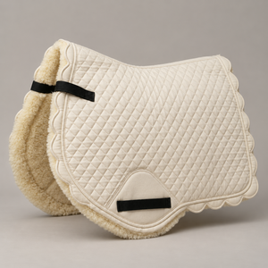 Tapis de selle matelassé en polaire pour cheval, doublure en polaire, pour l'équitation anglaise, couleur ivoire crème, bord festonné, vente en gros d'équipement équestre - Product Image 5