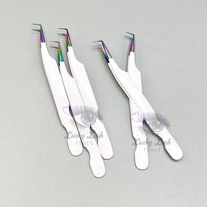 Pinzas de pestañas blancas de plasma arcoíris con etiqueta privada personalizada, herramienta de extensión de pestañas nano puntiagudas de acero inoxidable sólido de 90 grados - Product Image 4
