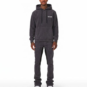 Survêtement à capuche gris foncé pour homme, couleur unie, manches longues, vêtement décontracté avec logo sur le devant et poches latérales, matière en coton respirant - Product Image 1