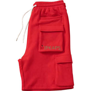 OEM Custom Red Worsted 100% Cotton Breathable Quick Dry Street Style Cargo Shorts Men Casual with Drawstring - Product Image 2