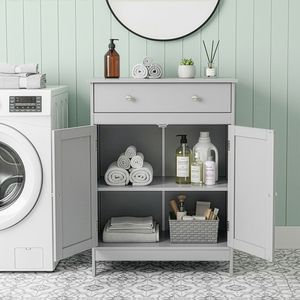 Mobile Bagno Moderno Grigio 60x30x80cm in Truciolato con Rivestimento in Melaminico, Doppie Ante e Cassetto Singolo - Product Image 5