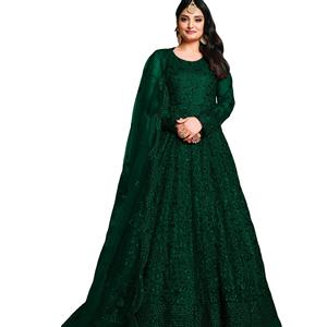 Dernier concepteur de vêtements indiens et pakistanais en filet de la zone Fab robe Anarkali de travail de séquence de fil de tonalité lourde - Product Image 1