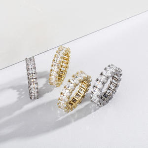 Luxury Emerald Cut <b>Crystal</b> Eternity Band <b>Rings</b> 925 Silver Plated Channel Setting Unisex Wedding Jewelry From India - Product Image 2