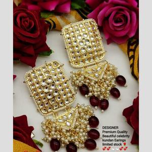 Boucles d'oreilles pendantes plaquées or avec perles Kundan, pompons, breloques ethniques mignonnes, imitation perle, cristal et strass, tendance, pour mariage, pour femme - Product Image 4