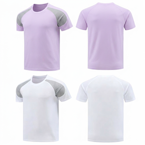 T-shirt blanc lavande personnalisé pour homme, léger, à séchage rapide, respirant, avec empiècements en maille grise, vêtements de sport - Product Image 1