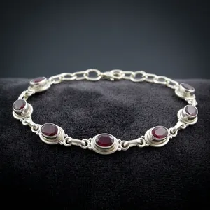 Red Quartz 925 Sterling Silver Bracelet Handmade Gemstone Jewelry Wholesale Elegant Link Chain for Women - Product Image 4