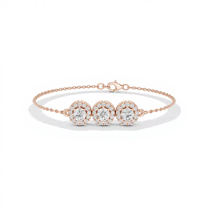 Bracelet abordable en or rose 18 carats avec diamant rond de laboratoire et halo de diamants, idéal pour le quotidien, le bureau, les mariages et les fiançailles pour femme - Product Image 1