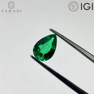 พลอยมรกตโคลอมเบียสีเขียวทรงลูกแพร์เพาะเลี้ยงในห้องปฏิบัติการ AG สำหรับทำเครื่องประดับ ได้รับการรับรองจาก IGI ขนาด 5x7 มม.-8x10 มม. สีเปลี่ยนได้ สวยงามดุจเปลวไฟ - Product Image 4