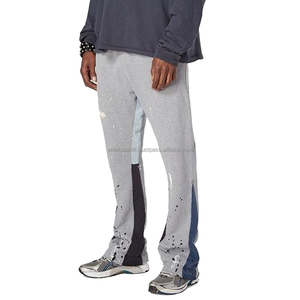 Venta caliente Streetwear Hombres Gris Fleece Flared Stacked Sweatpants Hombres Distressed Jogging Pantalones transpirables - Product Image 1