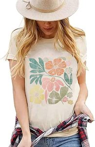 Camiseta con estampado gráfico para mujer, camiseta informal de algodón, Top elegante de manga corta a la moda, ropa diaria cómoda y transpirable para verano - Product Image 2