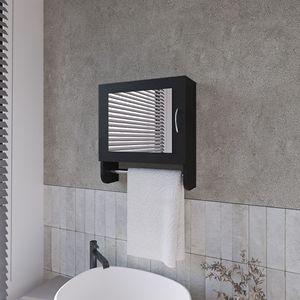 Black <b>Pine</b> Medicine Cabinet with Towel Bar and Included <b>Mirror</b> Bathroom Furniture in Melamine - Product Image 1