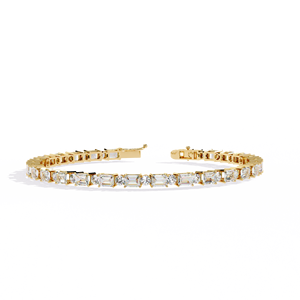 Bracelet tennis taille émeraude East West – Diamants de laboratoire CVD ronds alternés, en or rose massif 10K 14K 18K, ligne éternité - Product Image 5