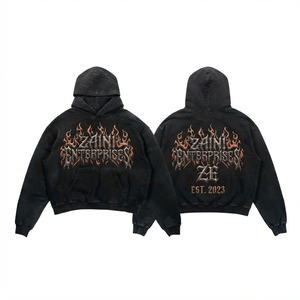 Sudadera con Capucha para Hombre, 400 GSM, Felpa de Algodón y Poliéster Premium, Estilo Vintage Lavado, Color Negro, Impresión Personalizada, Impresión DTF, Impresión Puff, OEM, ODM - Product Image 1