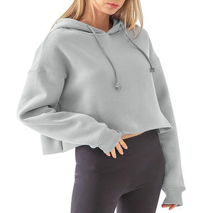 Custom Solid Printed Trendy Daily Wear New Cute Women Knitted 100% Cotton High Quality Vintage <b>Long</b> <b>Sleeve</b> <b>Crop</b> Top Hoodie Fit - Product Image 2