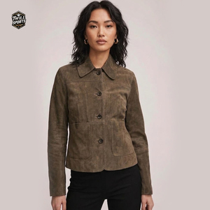 Twill Sports 6 Button Women's Leather Knitted Waterproof Breathable Quilted Bomber <b>Jacket</b> Lightweight For Winter Fashion - Product Image 1