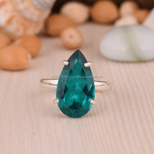 Anillo hecho a mano de Plata de Ley 925, todos los tamaños disponibles, anillo de piedras preciosas de pera Esmeralda, anillos para mujeres, regalos de navidad - Product Image 5