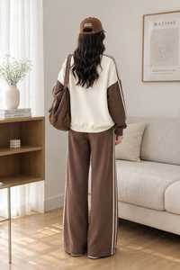 <b>Women's</b> Brown <b>White</b> Color Block Printed 2-in-1 Lightweight Polyester/Cotton <b>Tracksuit</b> Set Full Sleeve Turtleneck Zipper Sporty - Product Image 4