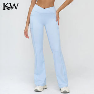 High Waisted Wide Leg Yoga Pants Women Butt Lift Coffee <b>Brown</b> Workout Trousers Flare <b>Leggings</b> Tummy Control Gym Fitness Wear - Product Image 3