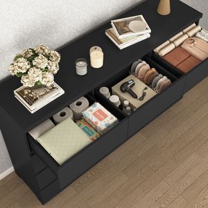 Comò Moderno in Legno Nero con 12 Cassetti, Ampio Spazio di Archiviazione per Camera da Letto - Product Image 5