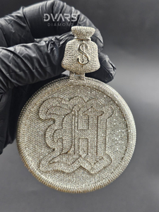 Colgante de Plata de Ley 925 con Incrustaciones de Moissanita, Diseño Circular, con Inicial H, Estilo Hip Hop, Colgante Personalizado con Diseño de Dinero - Product Image 2