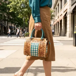 Hand Embroidered Genuine Leather Shoulder Bag Women <b>Handbag</b> Zipper Purse Portable Daily Travel Bag Luxurious Look - Product Image 4