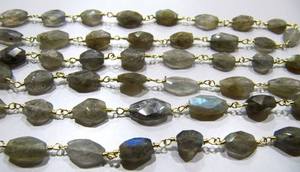 Natural Labradorite Oval Faceted Gray Beaded <b>Rosary</b> Chain Sold Per Feet - Product Image 3