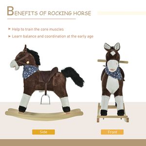Cavallo a Dondolo in Legno con Suoni Realistici, Giocattolo da Cavalcare in Peluche Stile Cowboy Marrone per Bambini 3-6 Anni, Divertimento del Far West - Product Image 5