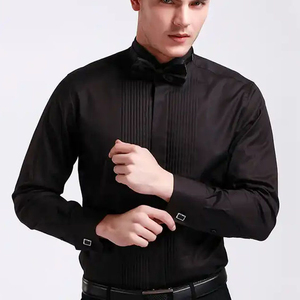 Camisas de hombre con cuello cuadrado plisado, elegantes camisas formales de negocios con botones - Product Image 3
