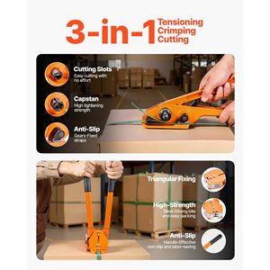 Kit Sigillatore per Nastro Adesivo Resistente, 300 Sigilli Metallici, Nastro PET da 305 m, Imballaggio Manuale per Pallet, Pronto all'Uso al 100%, Soddisfazione Garantita al 100% - Product Image 4