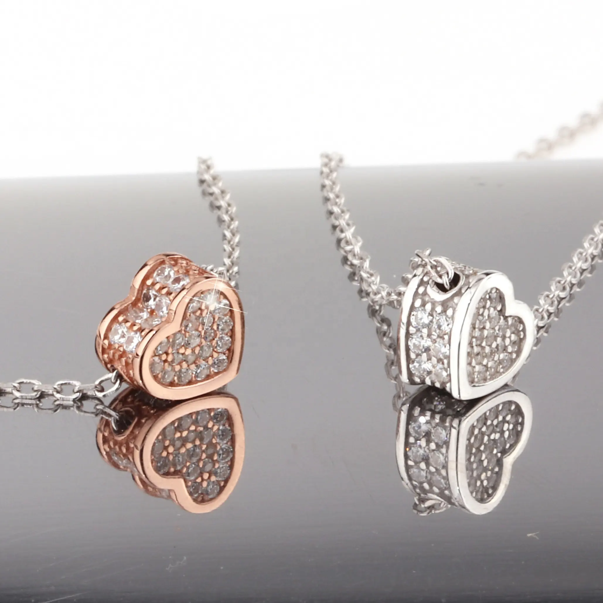 Silver jewelry set 925 sterling silver heart pendant necklace cubic zirconia silver heart gold plated 925 jewelry necklace heart