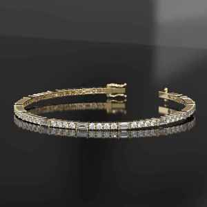 Pulsera de tenis de plata de ley 925 con diamantes baguette y redondos, cadena de mano brillante de lujo, joyería elegante para mujer - Product Image 1